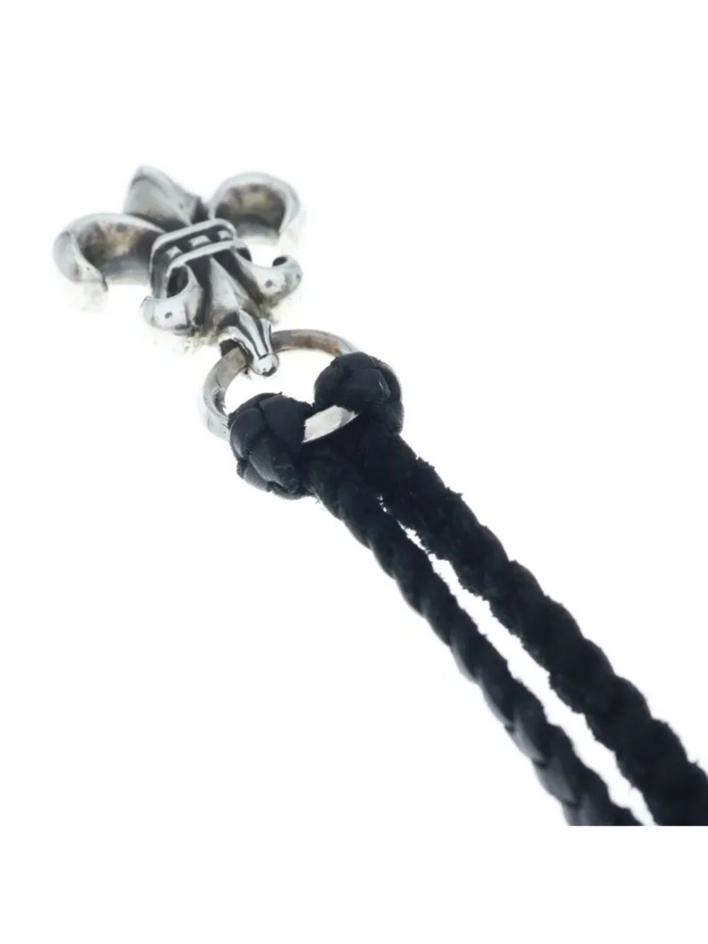 Chrome Hearts BS Fluer BC BS Flare Leather Blade Bolo Chip Necklace Black Silver